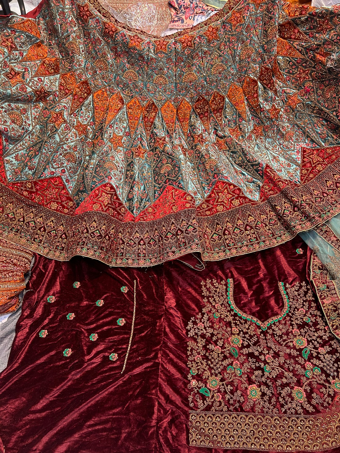 Multicolour bridal lehenga