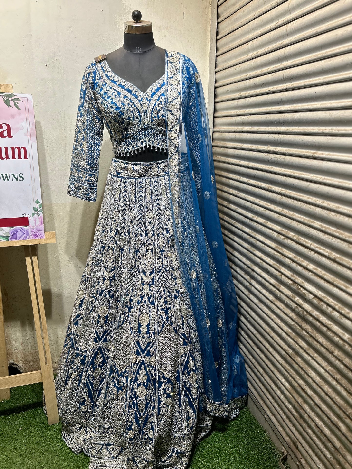 Ready to wear Blue crop top lehenga