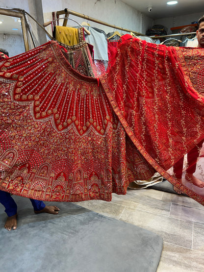 Increíble Lehenga nupcial roja Jhumka