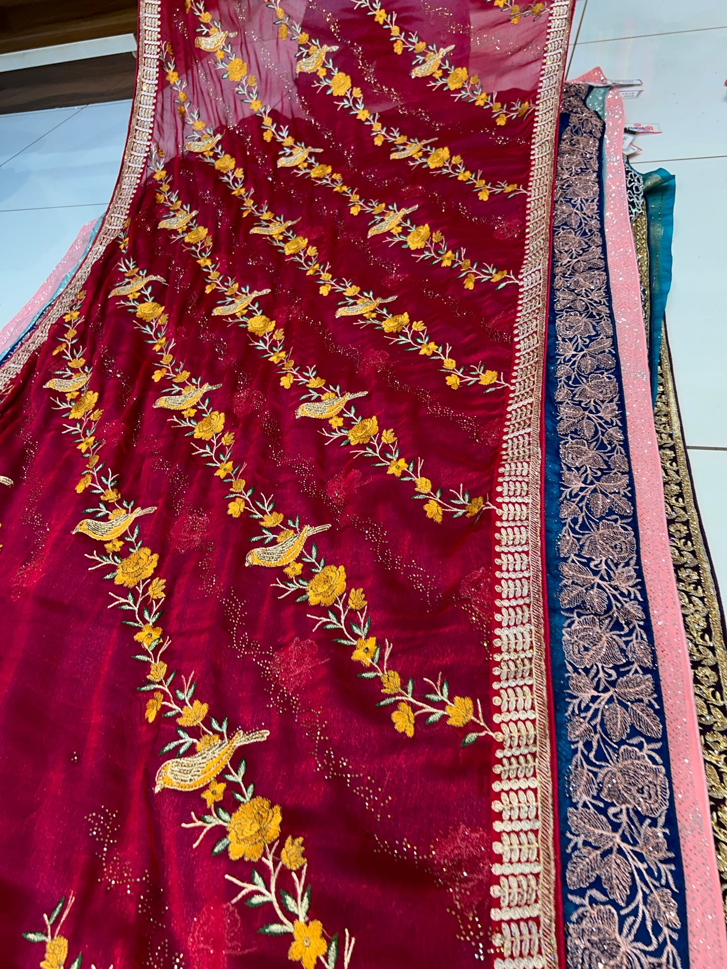 Attractive Red Rani pink saree