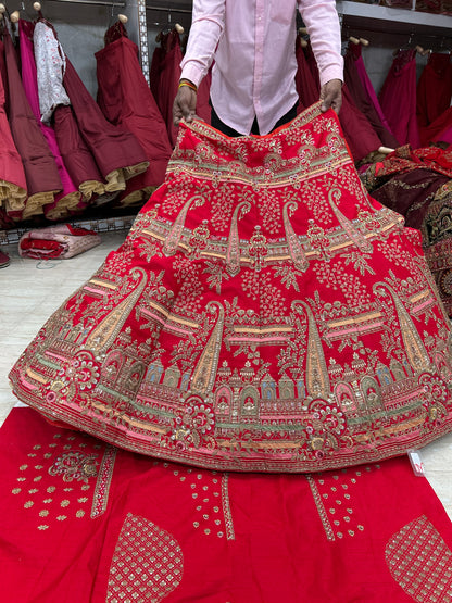 Fair red peacock bridal lehenga