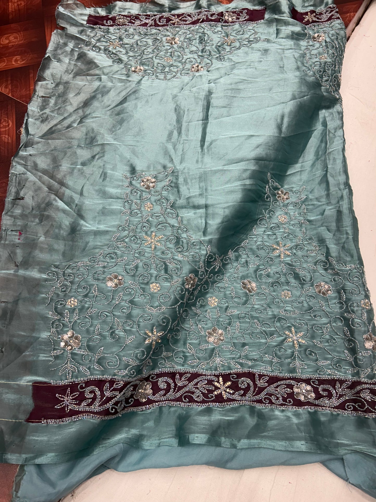 Attractive blue green handwork lehenga