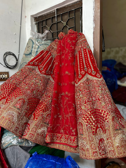 Designer Ball lehenga Red Jhumka