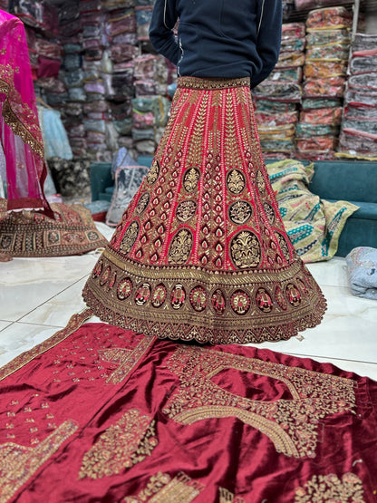 Delightful maroon double Duptta bridal lehenga