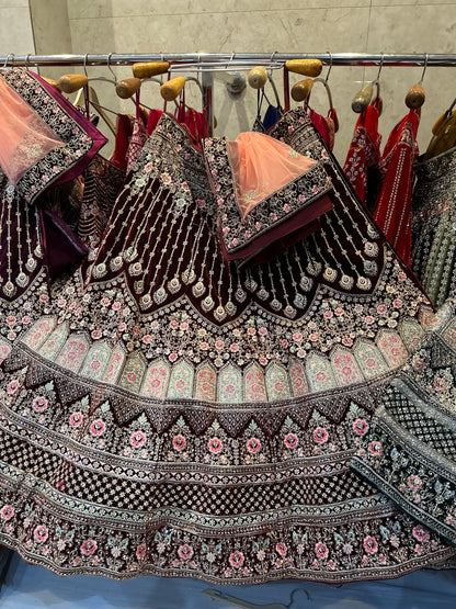 Designer maroon Jhumka lehenga