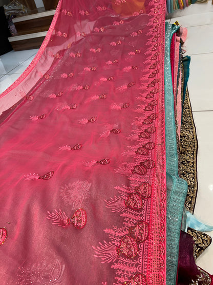 Lilac orange fantastic saree