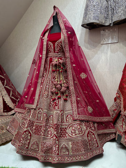 Decent maroon double duptta bridal lehenga