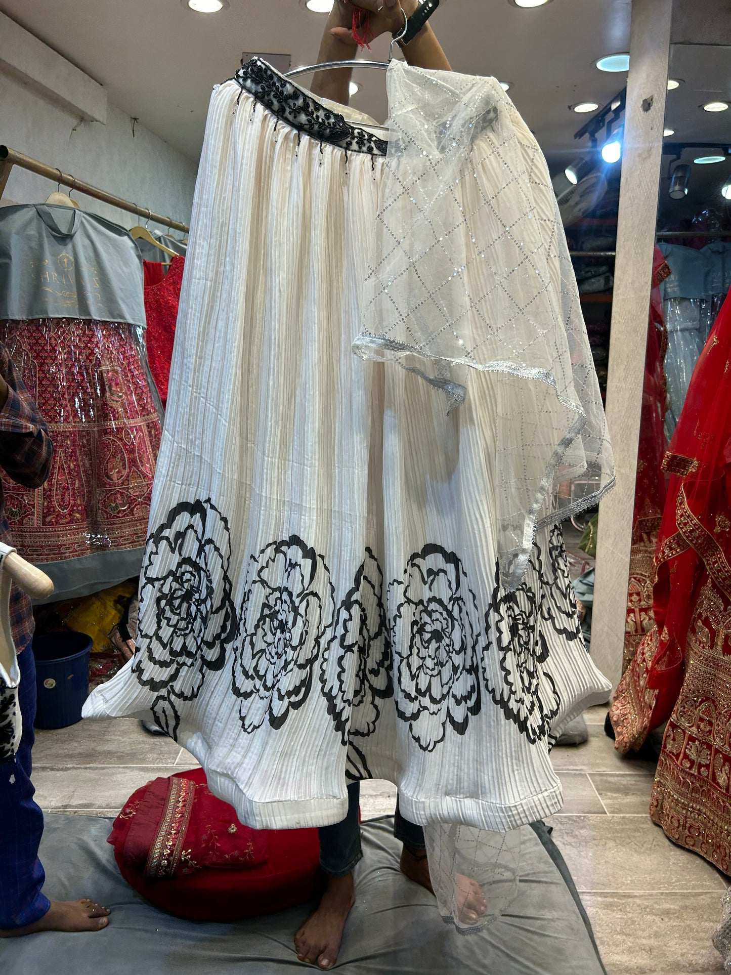 Pretty white black Crop top Lehenga