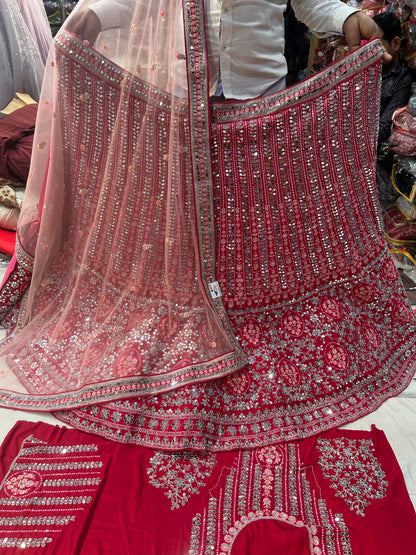 Red Mirror work Lehenga