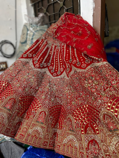 Designer Ball lehenga Red Jhumka