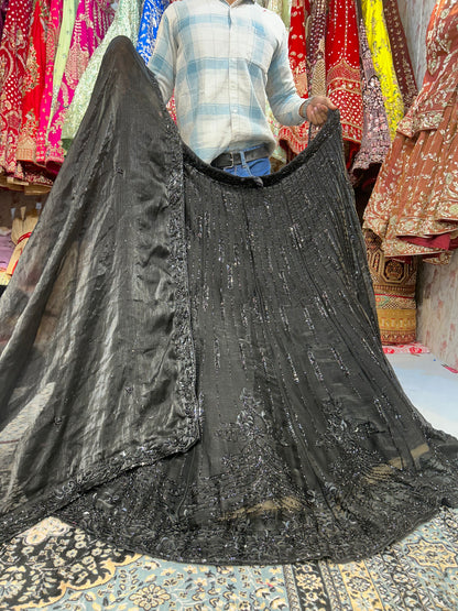 Tremendous black sequence handwork lehenga