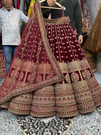 Heavy maroon ball bridal lehenga