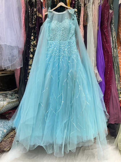 Glamorous sky blue long dress gown