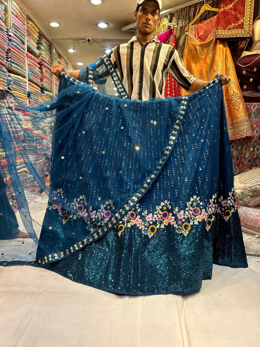 Dark blue shiny Lehenga