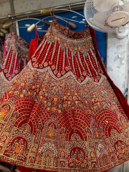 Designer Red Jhumka Bridal Lehenga