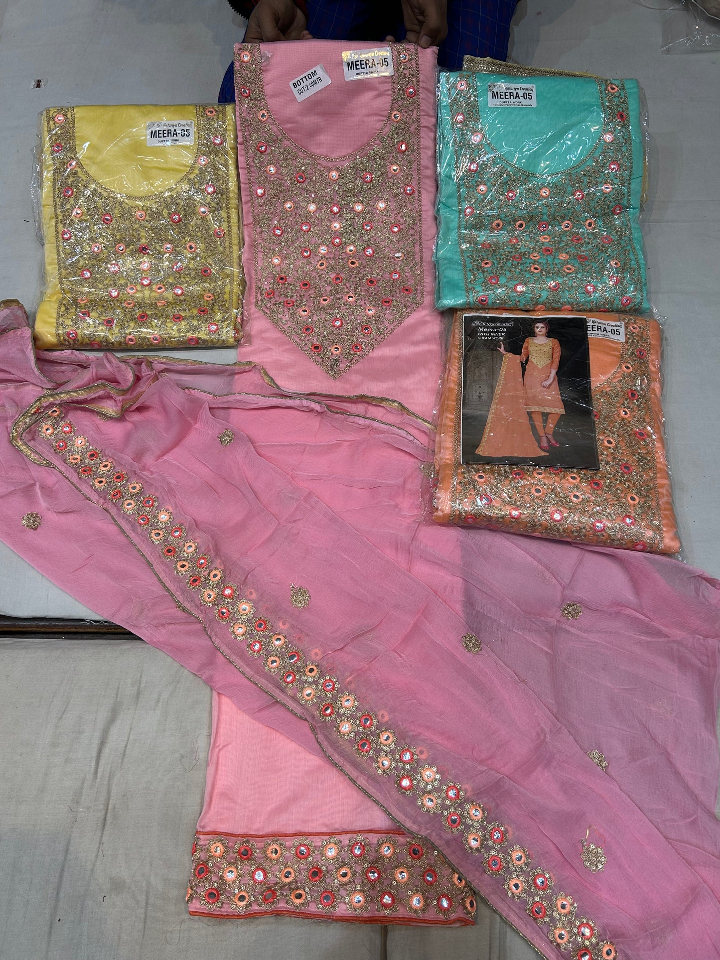 Fabulous pink unstitched salwar suit dress material(free size)