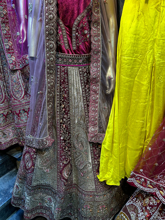 Beautiful Bridal ivory maroon contrast Lehenga