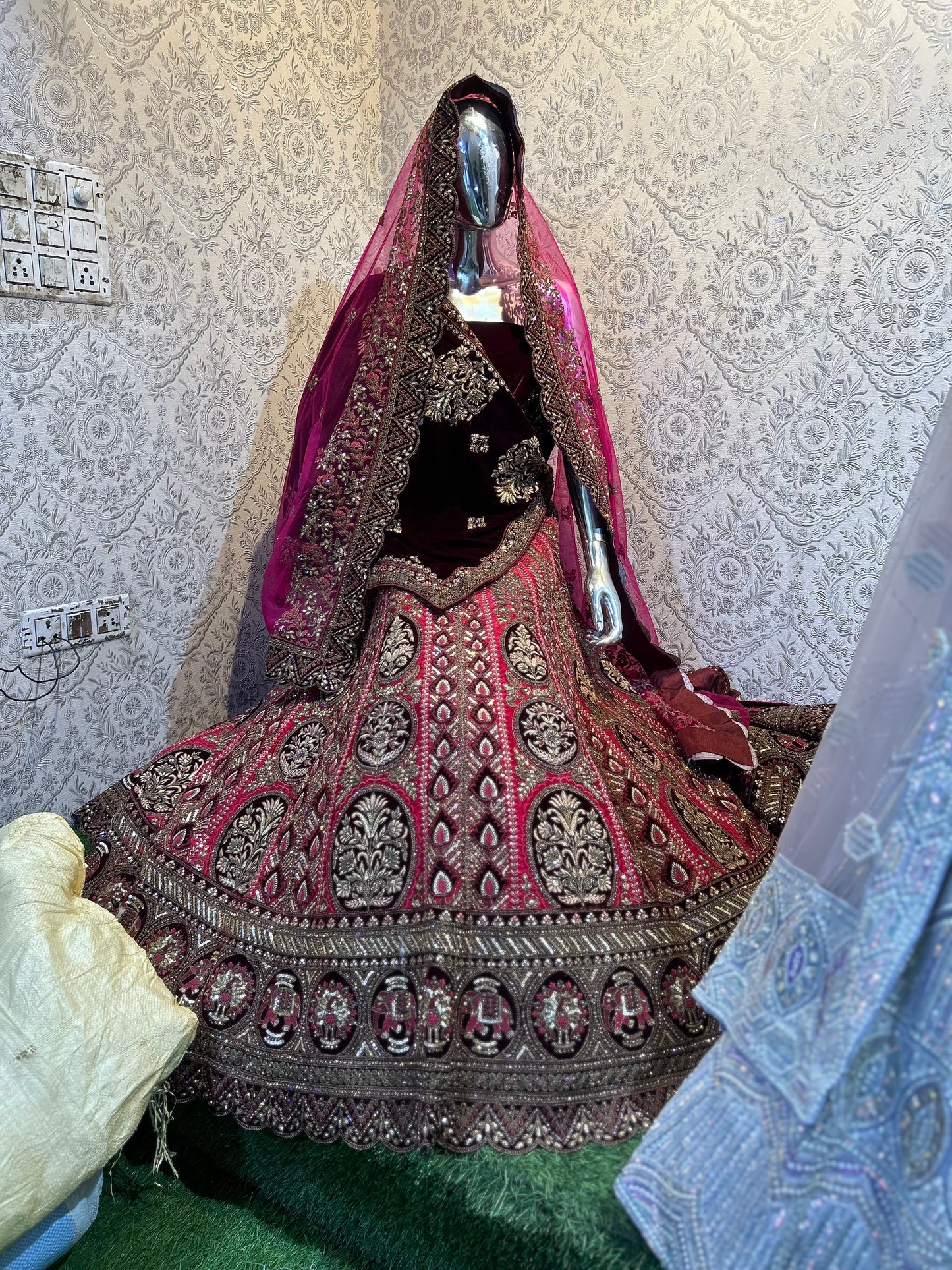 Good looking maroon handwork bridal lehenga