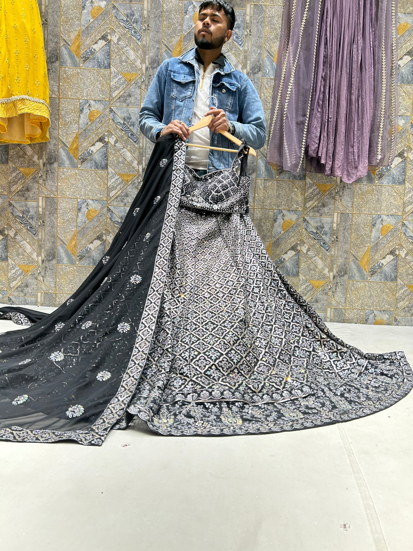 Engaging black crop top lehenga