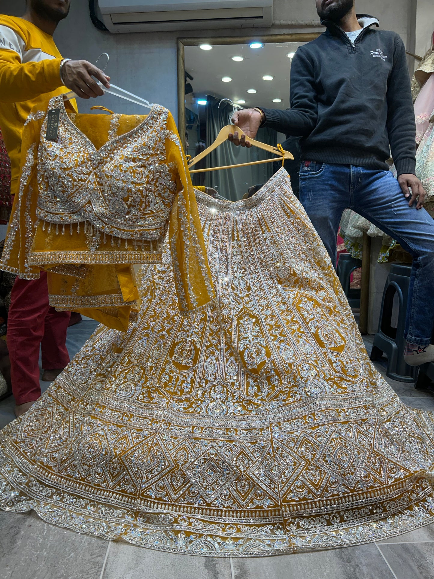 Charming yellow haldi mehendi crop top lehenga