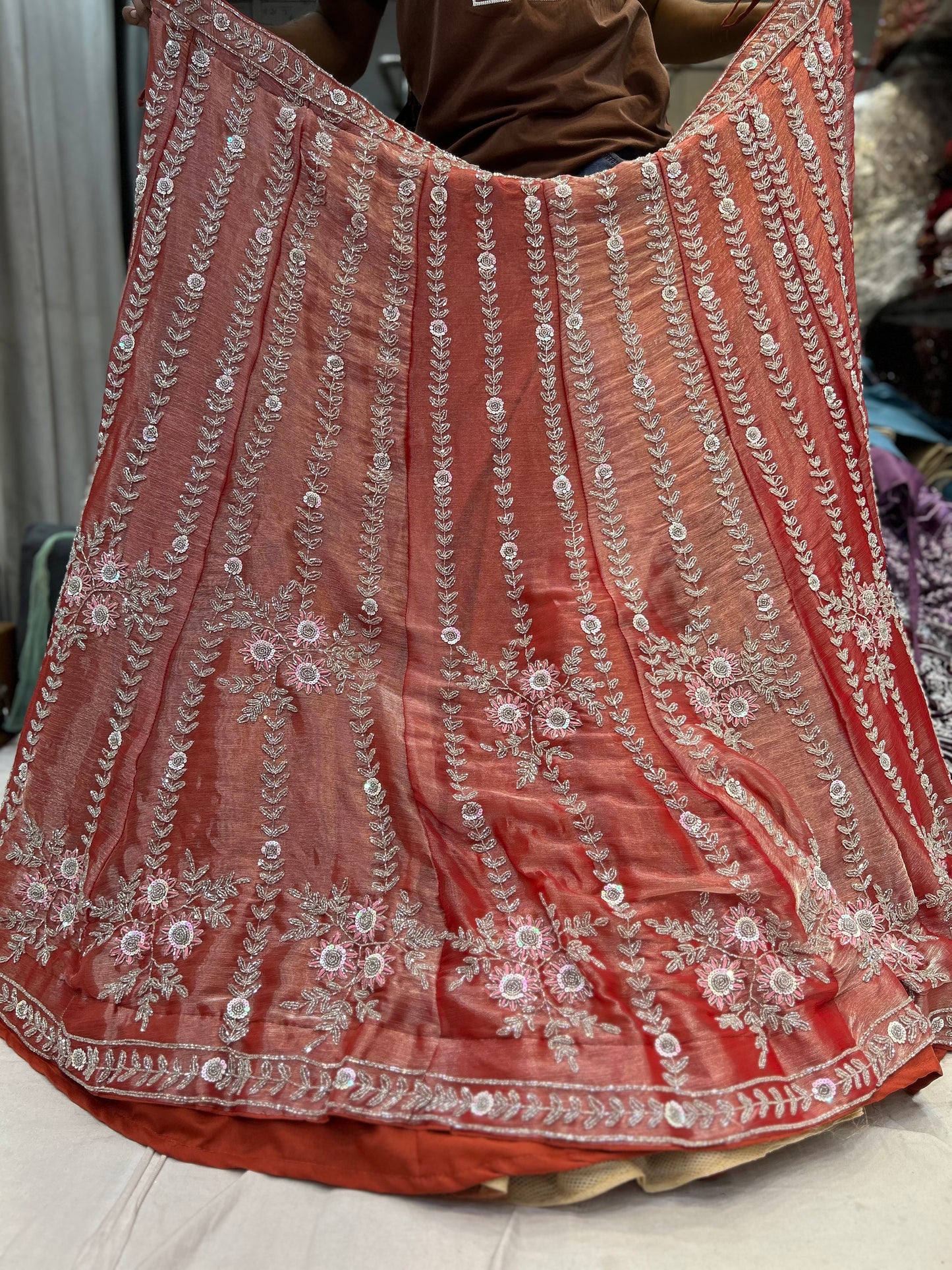 Lavishing orange peach lehenga