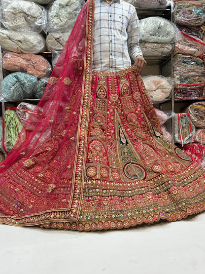 Eye catching heavy maroon bridal lehenga