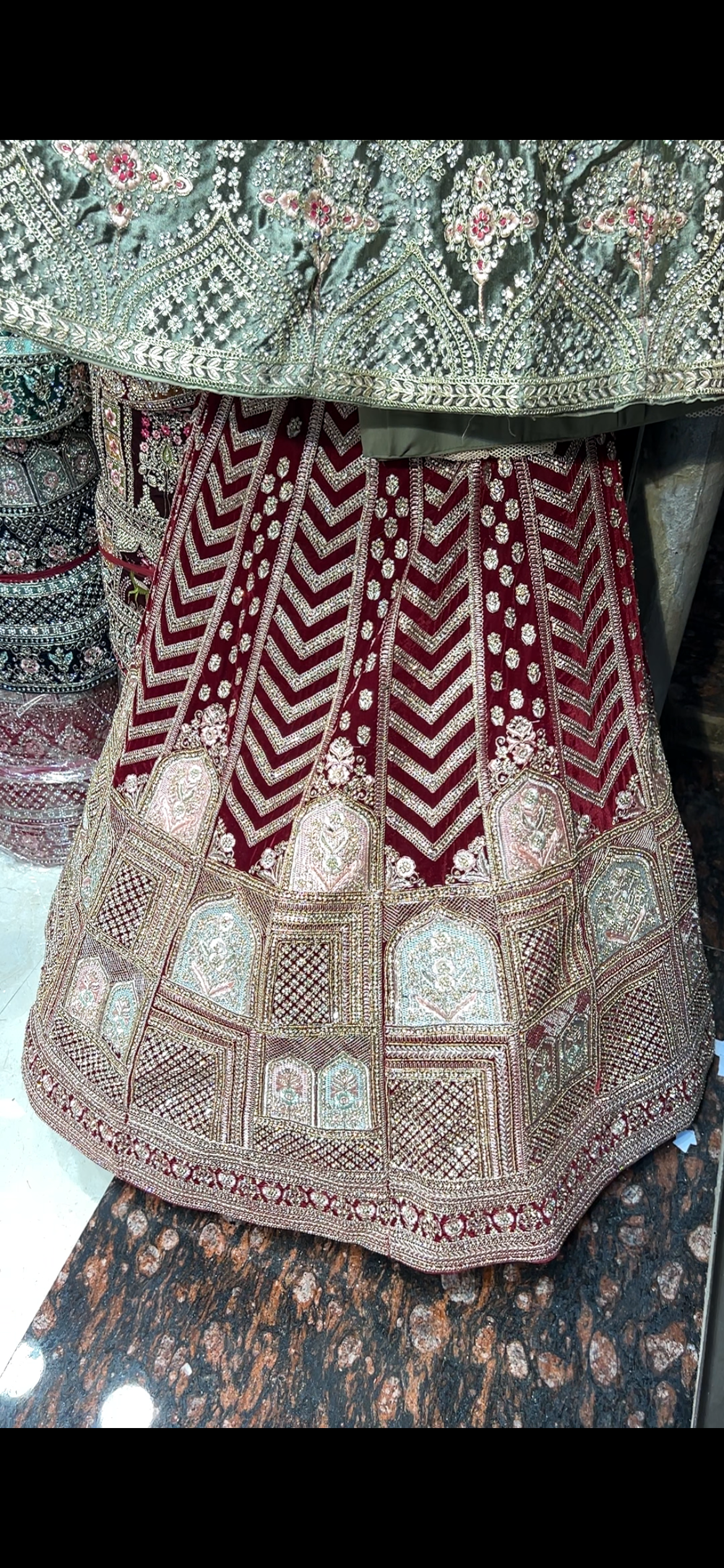 Red maroon bridal sequence lehenga