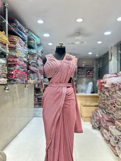 Amazing peach pink drape ready to wear saree