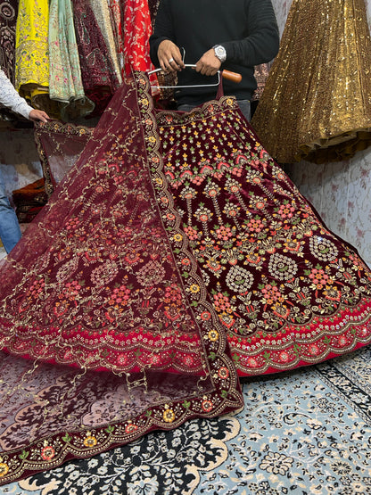 Something different maroon bridal lehenga