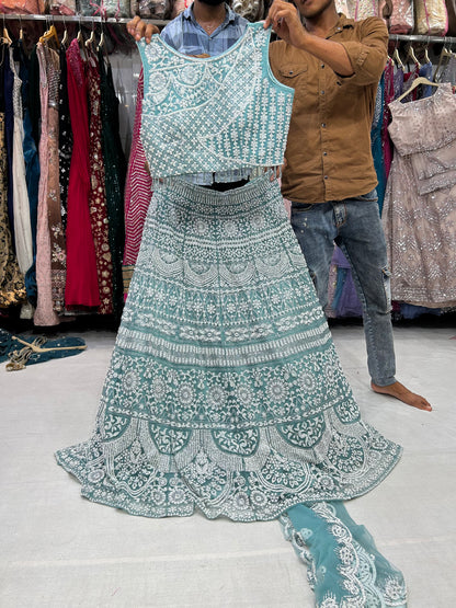 Something different light green Lehenga crop top dress