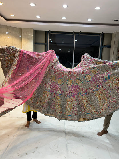 Stylish pink Peacock Handwork Lehenga