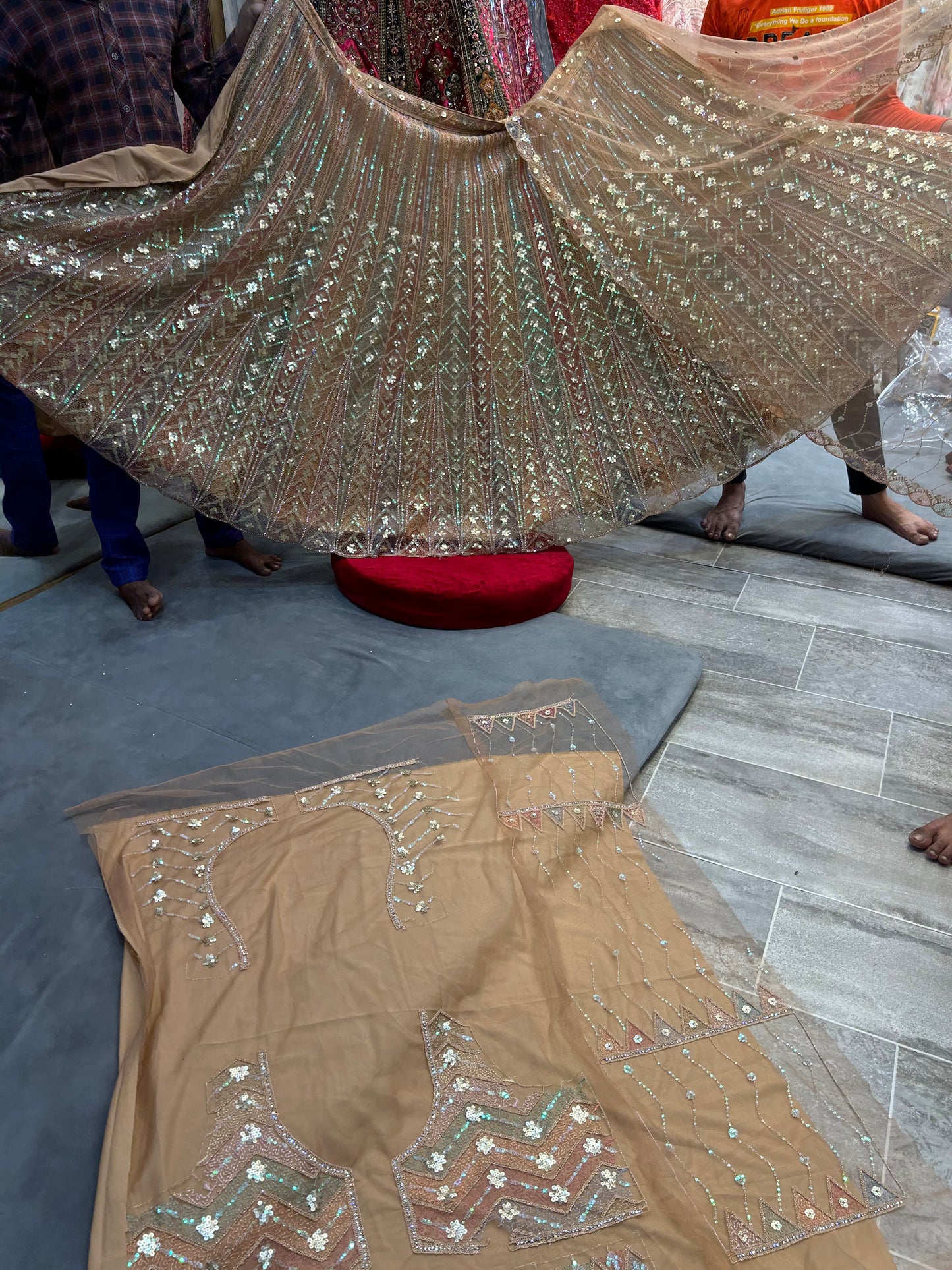 Elegant beige peach pink Sequence Lehenga