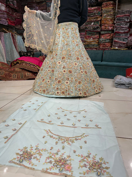 Amazing blue floral flower  lehenga