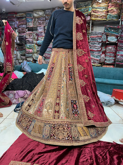 Attractive maroon double duptta bridal lehenga