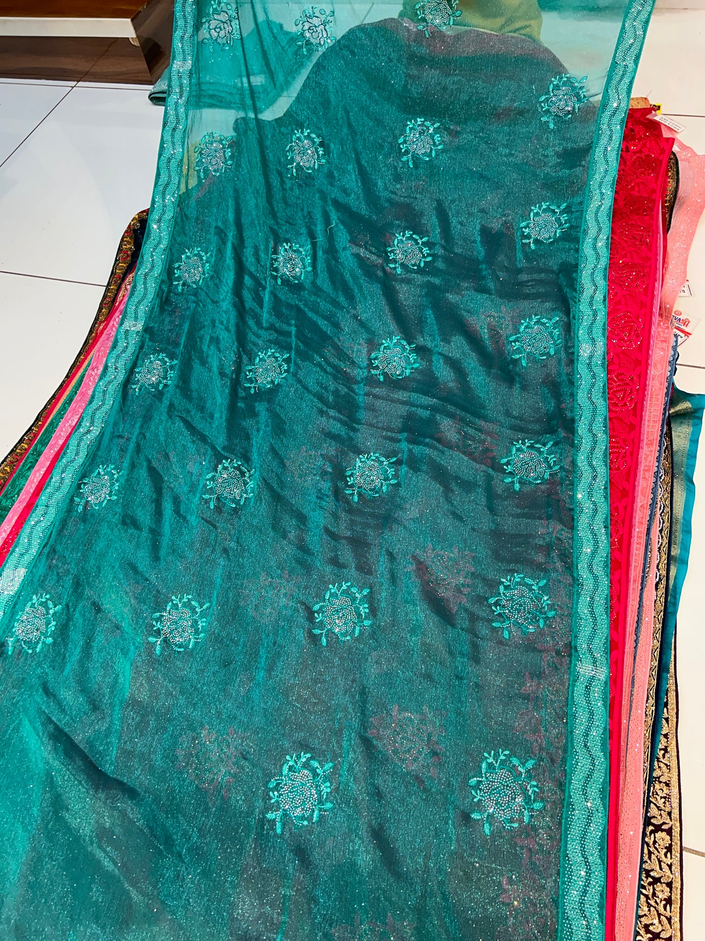 Wonderful Aqua Green saree