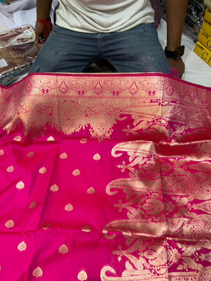 Awesome dark pink saree peacock feather