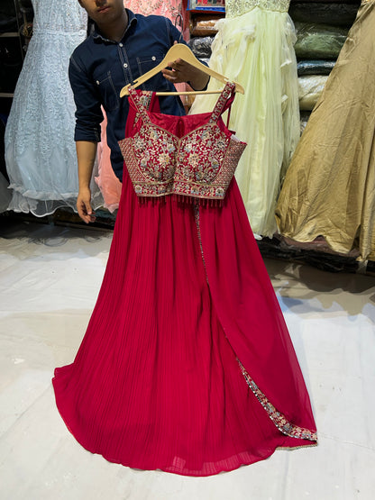 Top corto Lehenga de color rojo hada