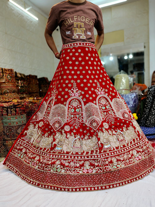 Glamorosa lehenga nupcial doli barat roja