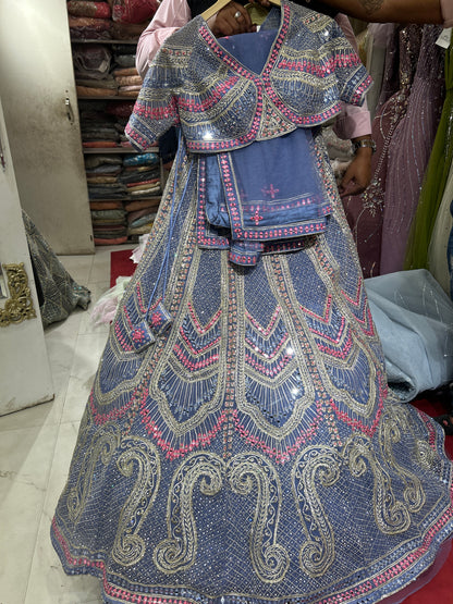 PDP Beautiful Handwork Blue Lehenga