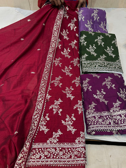 Amazing maroon unstitched salwar suit dress material(free size)