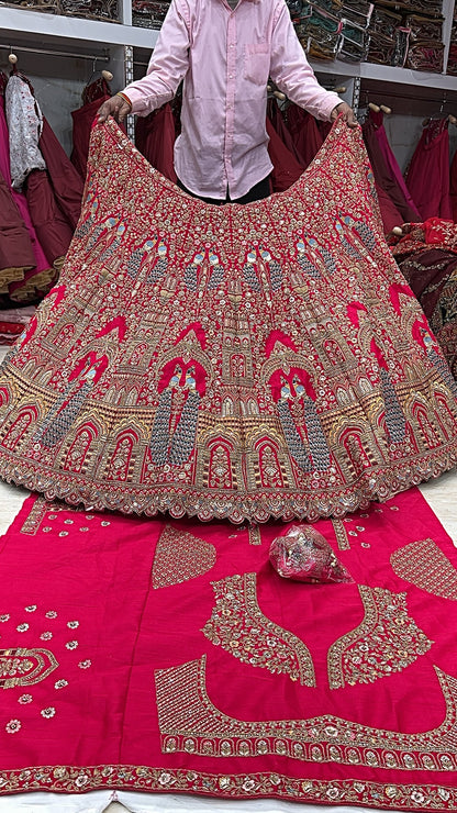 Cute red peacock bridal lehenga