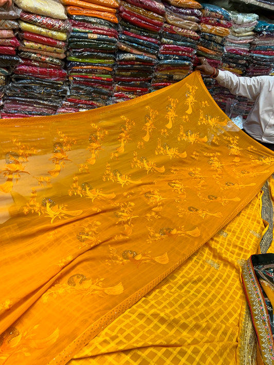 Sari de mehendi haldi amarillo