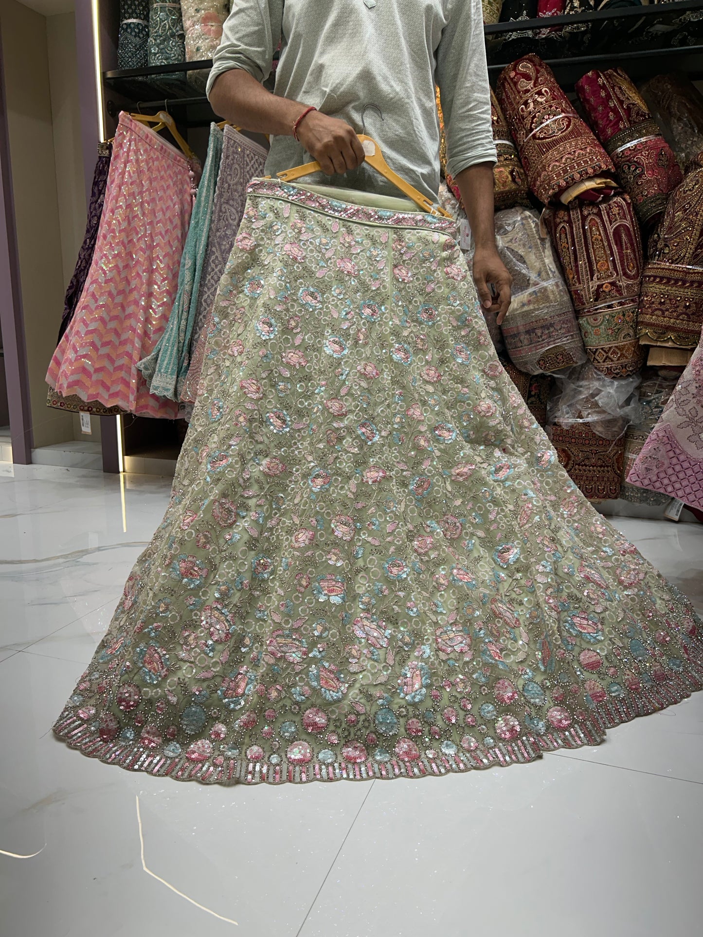 Floral light Green lehenga