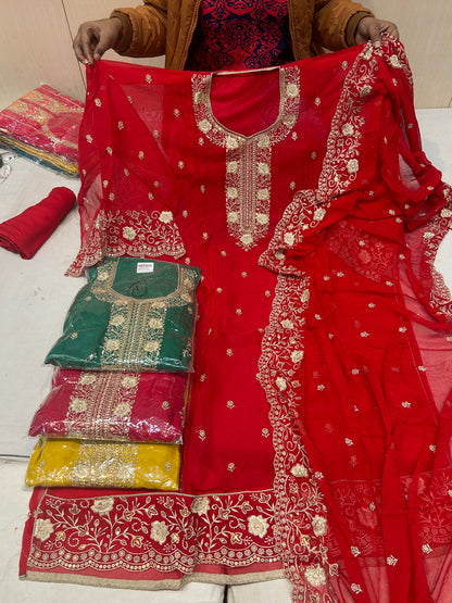 Red Fancy women Unstitched Suit