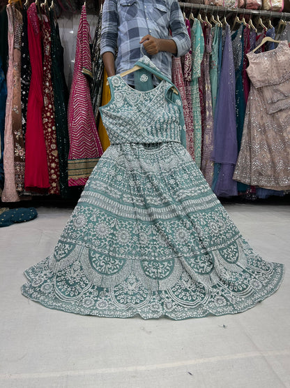 Something different light green Lehenga crop top dress