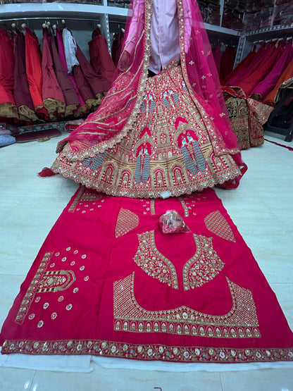 Cute red peacock bridal lehenga