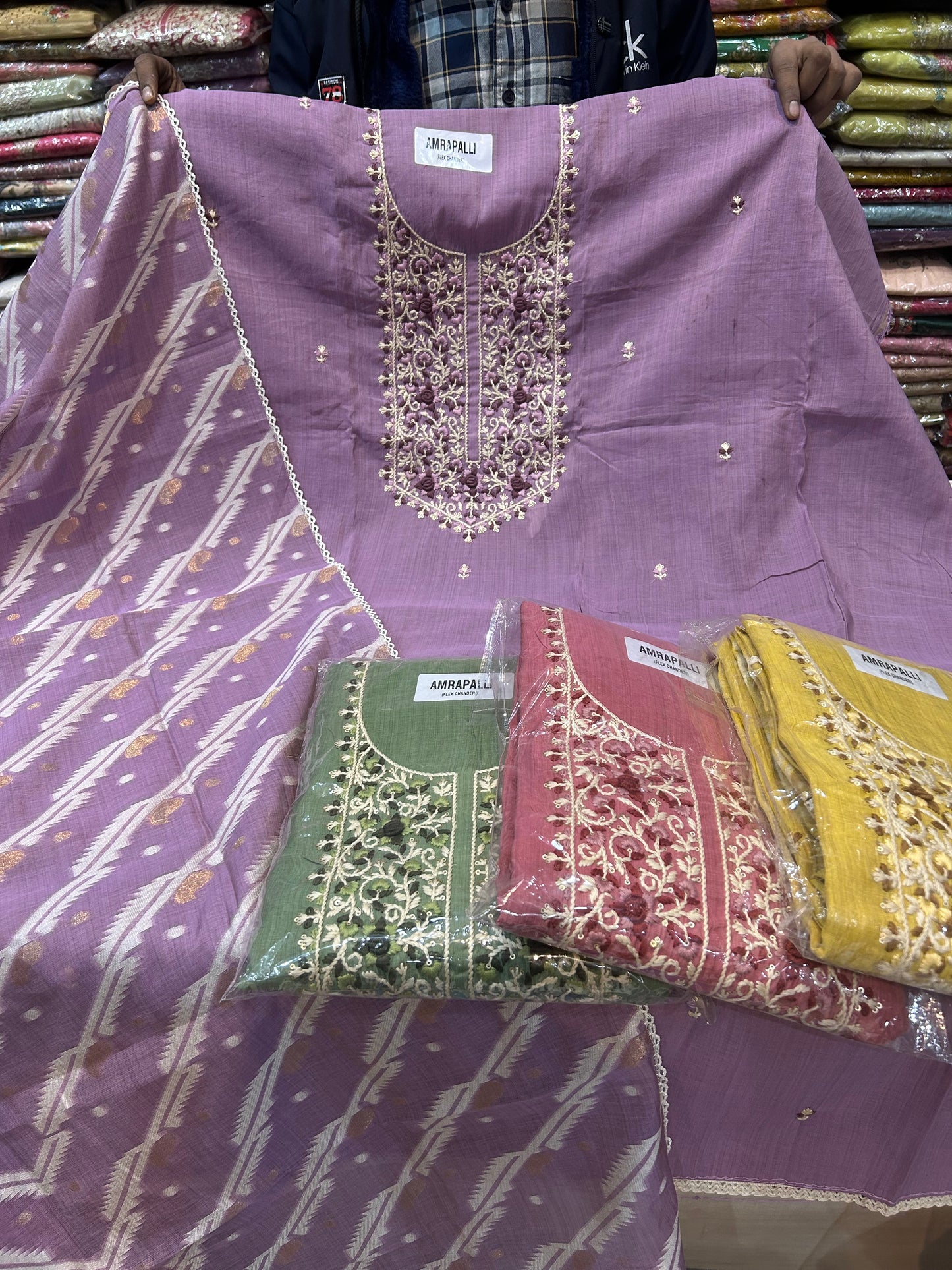 Stunning purple lavender unstitched salwar suit dress material(free size)