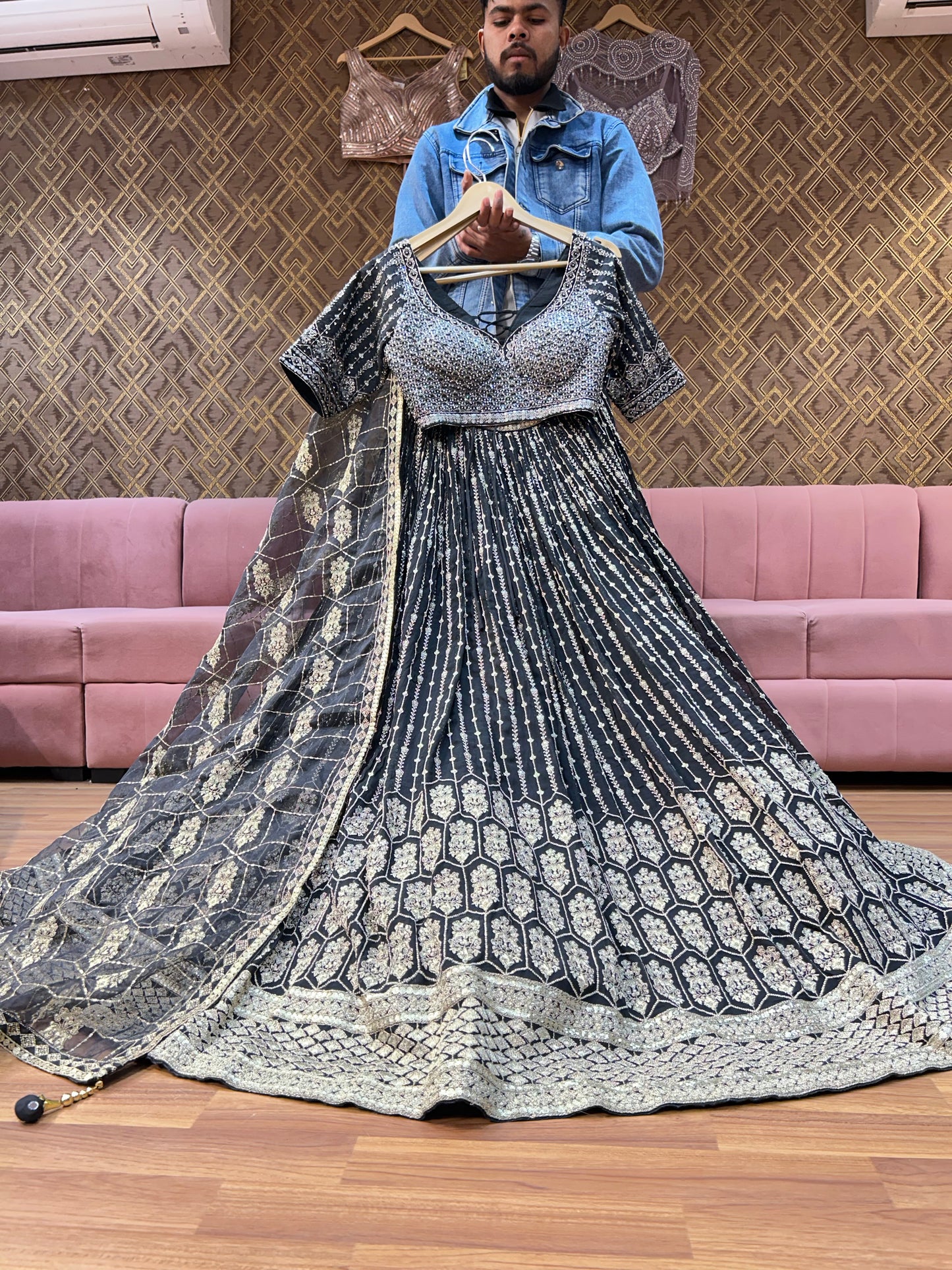 Beautiful grey black crop top lehenga