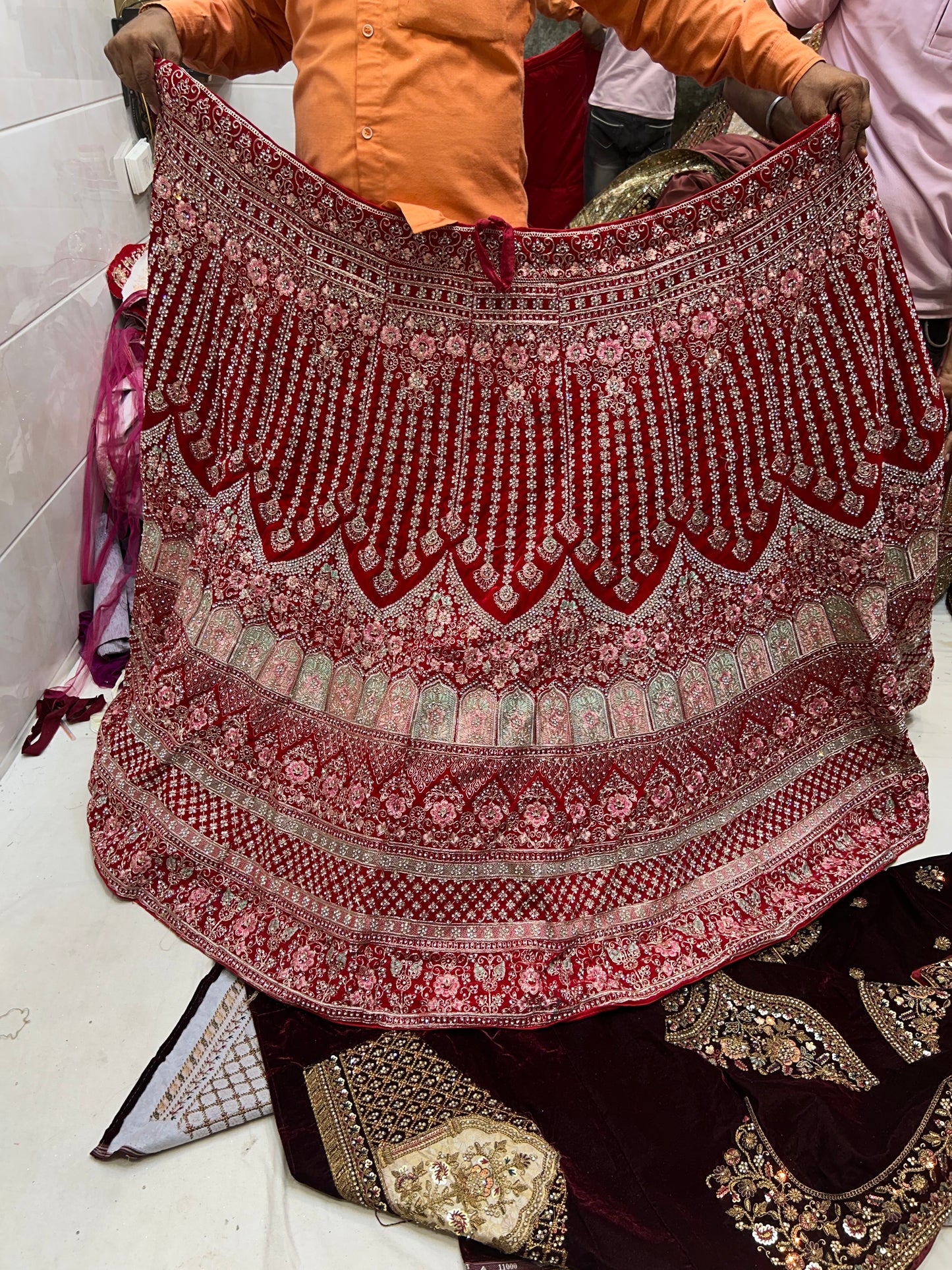 Famous red jhumka Lehenga