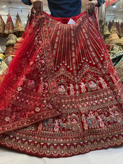 Impresionante lehenga nupcial doli barat roja